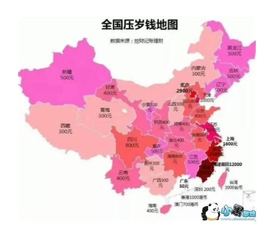 全国压岁钱地图与压岁钱